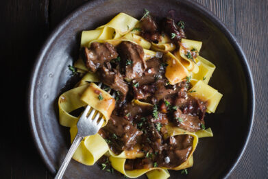 Brooke Lyons' Beef Stew on Pappardelle. Photography – Tam West