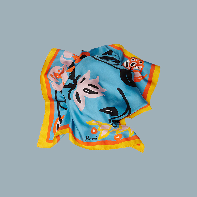 Pop Garden Print Silk Scarf Marni