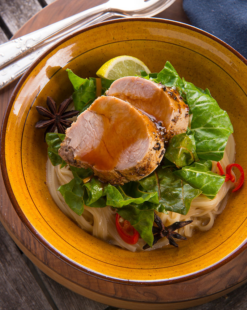 Pork Fillet on Rice Noodles in Miso Broth