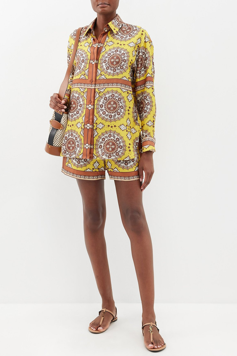 Nili Lotan Julien Geometric-Print Silk Shirt