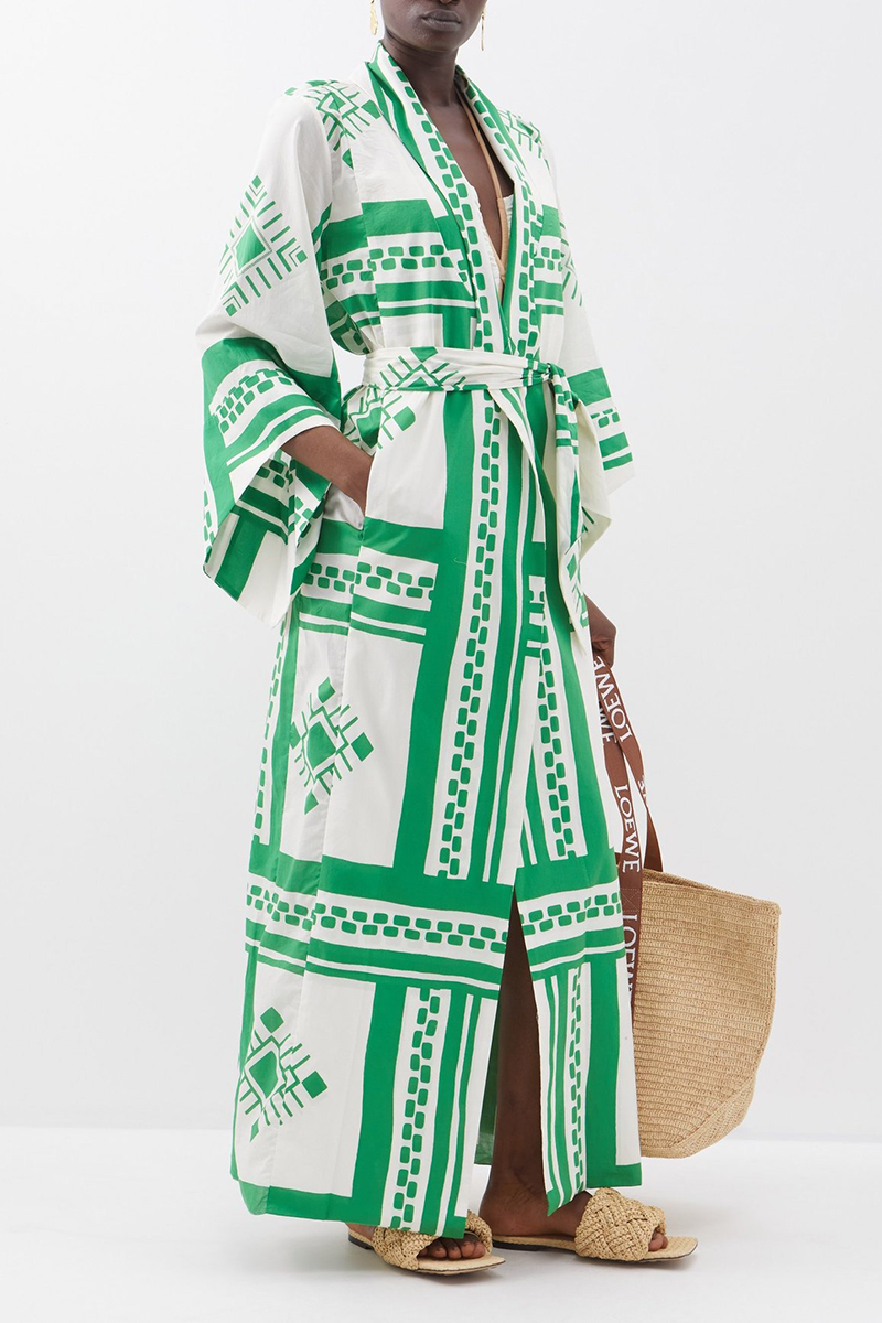 johanna Ortiz Happy Mystery Geometric-Print Cotton Kimono Dress