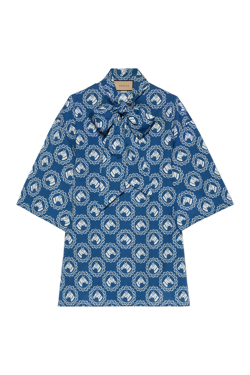 Gucci GG-jacquard tie-waist linen shirt dres