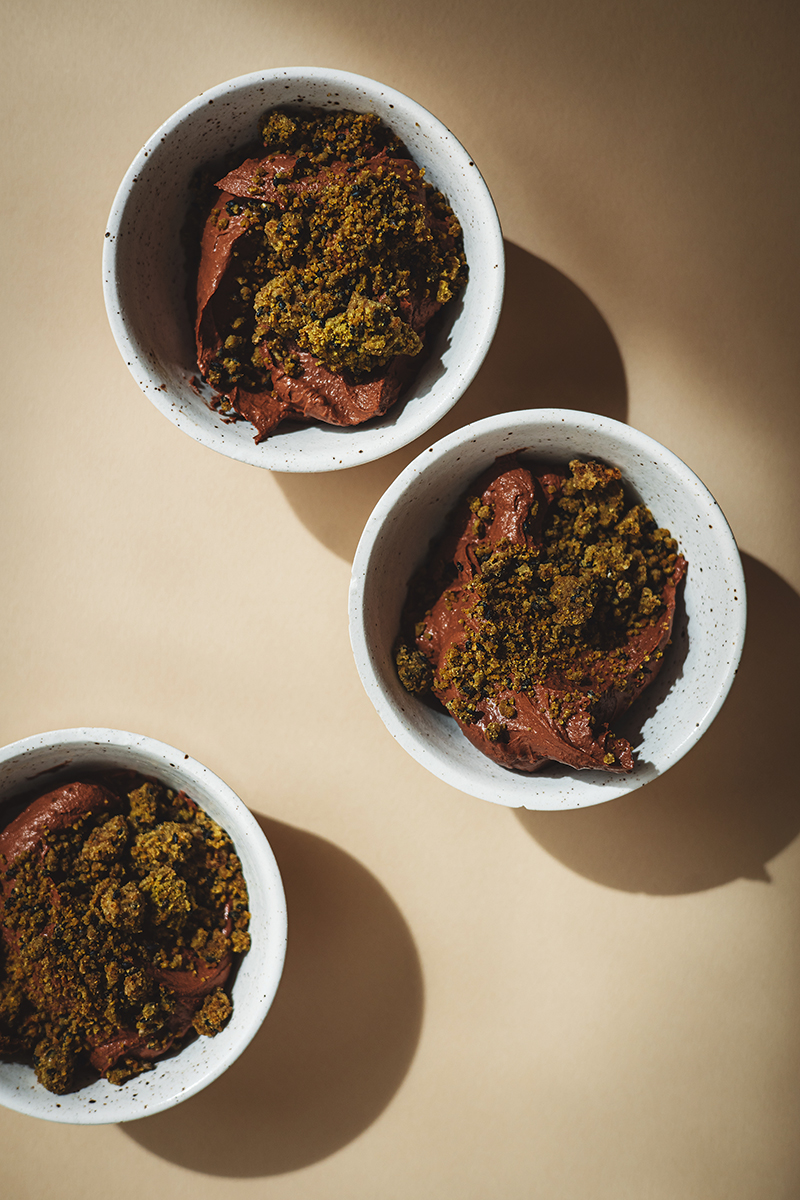 Chocolate Custard with Sesame Tea Crumble | Recipe