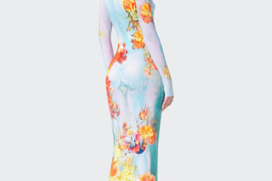 Jean Paul Gaultier Printed Body Flowers Long Sleeve Dress