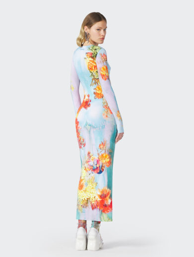 Jean Paul Gaultier Printed Body Flowers Long Sleeve Dress