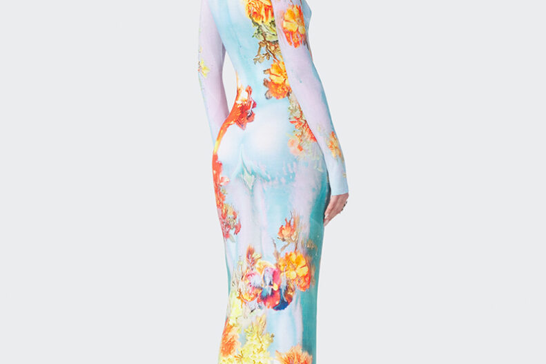 Jean Paul Gaultier Printed Body Flowers Long Sleeve Dress