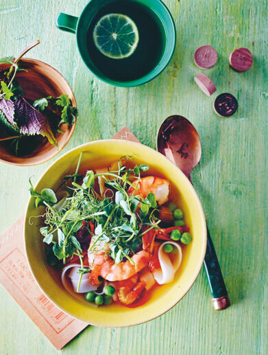 Prawn, Pea & Pea Shoot Soup