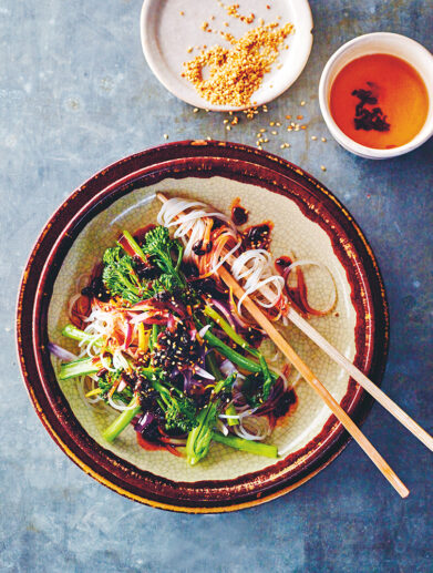 Sweet Potato Noodles with Broccoli in Black Bean Sauce