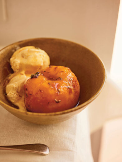 Orange-roast peaches with honey & lavender